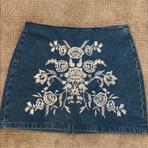 Topshop denim skirt with white/silver embroidery